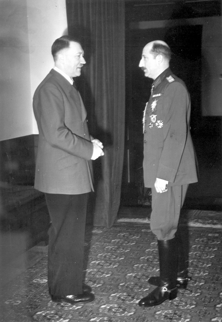 Adolf Hitler in conversation with Zar Boris III in the Berghof, from Eva Braun's albums